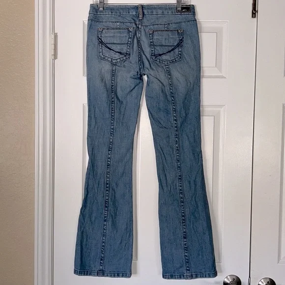 INDUSTRIAL COTTON BLUE JEANS JUNIOR SIZE 7 VINTAGE RARE EMBROIDERED BELT LOOPS - Picture 12 of 17